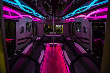 Leather seating party bus rental in Haskins