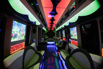 Flat screen TVs on a party bus