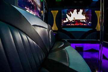limo bus with leather seating and dance pole